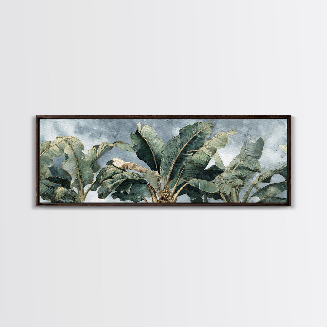 Banana Leaves Layered Canvas Print, Tropical Art, Beach Print, Living Room Decor, Abstract Art, Tropic, Textured Painting, TRO-3x1-49