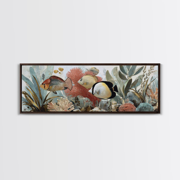 Tropical Fish over Coral Reef Framed Canvas Print, Tropical Art, Printable, Living Room Decor, Fine Art, Tropic, Coastal Decor, TRO-3x1-51