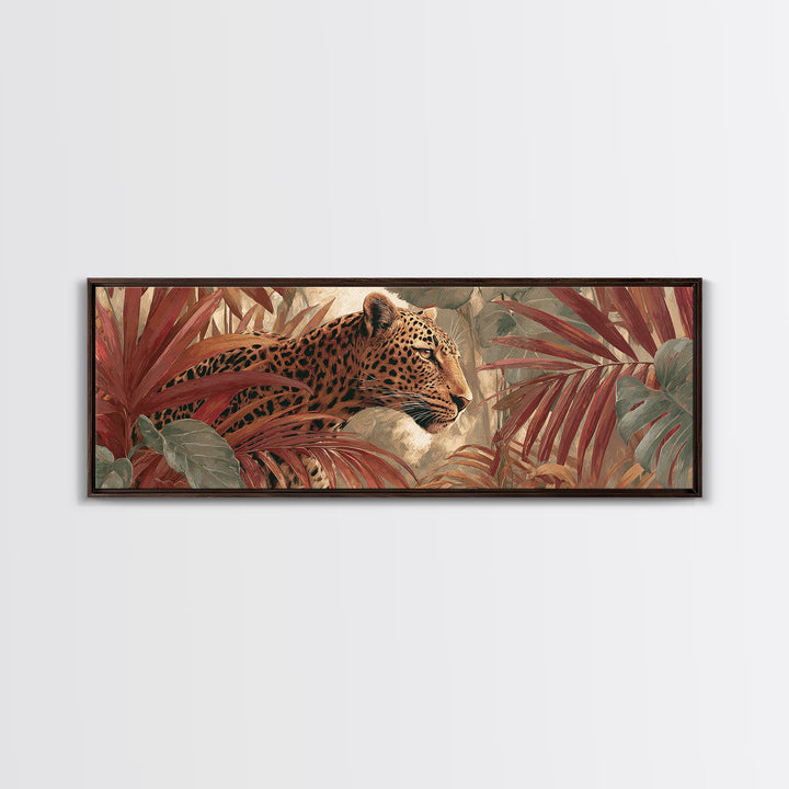 Leopard Hidden Among Palm Leaves Canvas Print, Tropical Art, Whimsical Art, Living Room Decor, Fine Art, Tropic, TRO-3x1-54