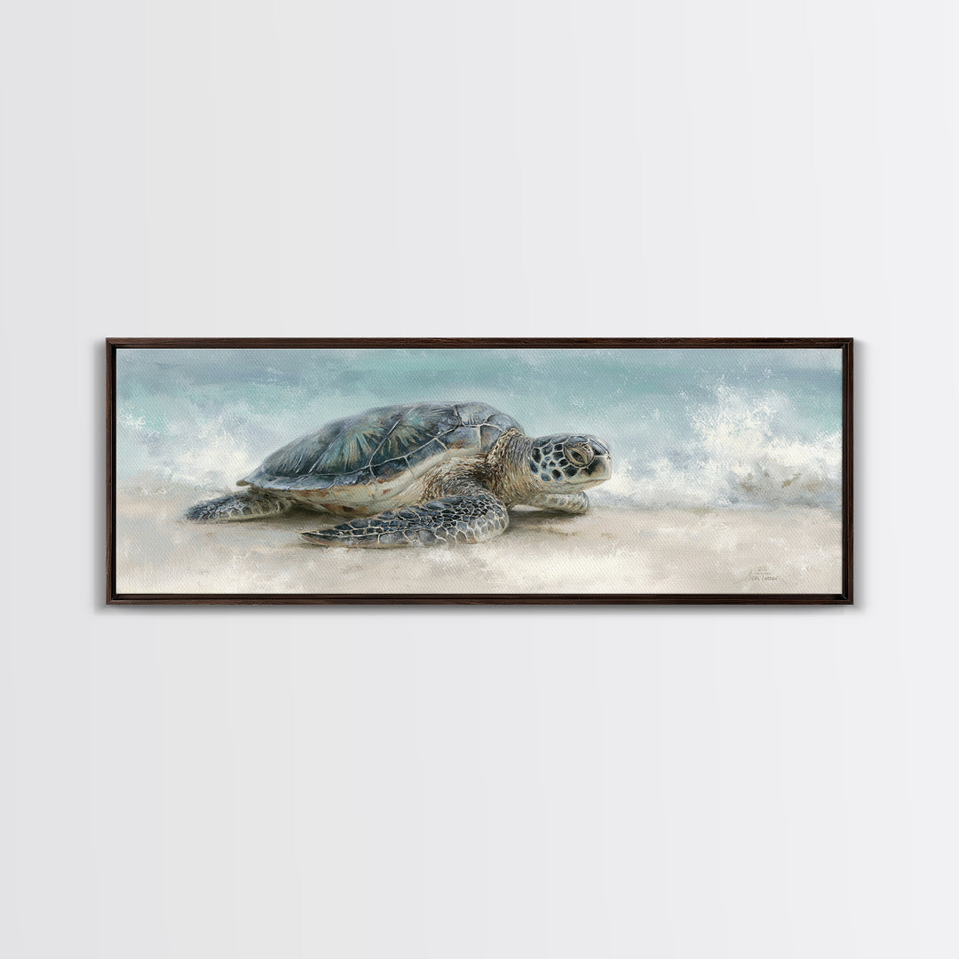Sea Turtle Near Tropical Reef Framed Canvas Print, Tropical Art, Digital Prints, Living Room Decor, Fine Art, Tropic, TRO-3x1-59
