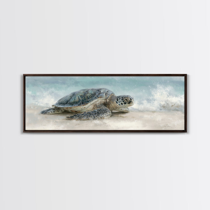 Sea Turtle Near Tropical Reef Framed Canvas Print, Tropical Art, Digital Prints, Living Room Decor, Fine Art, Tropic, TRO-3x1-59