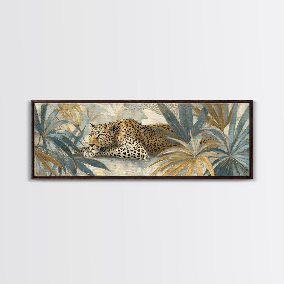 Leopard Hidden Among Palm Leaves Canvas Print, Tropical Art, Coastal Art, Living Room Decor, Fine Art, Tropic, Luxury Decor, TRO-3x1-6