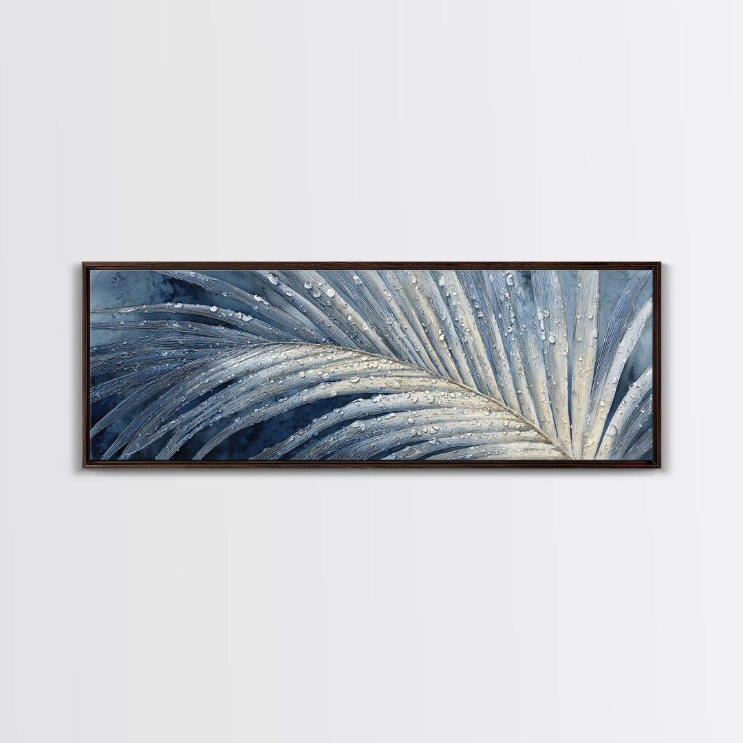 Rain Soaked Palm Leaf Closeup Canvas Print, Tropical Art, Botanical Art, Living Room Decor, Watercolor Art, Tropic, TRO-3x1-61