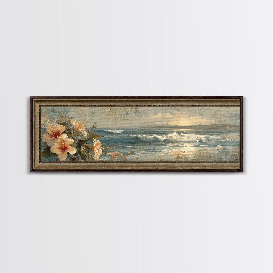 Sunset Surf Scene Canvas Print, Tropical Art, Boho Decor, Living Room Decor, Oil Painting, Tropic, Art Print, Digital Art, TRO-3x1-62
