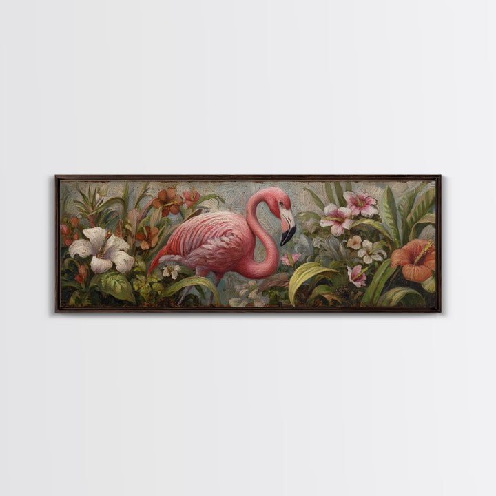 Pink Flamingos Among Tropical Water Plants Canvas Print, Tropical Art, Watercolor Art, Living Room Decor, Fine Art, Tropic, TRO-3x1-66
