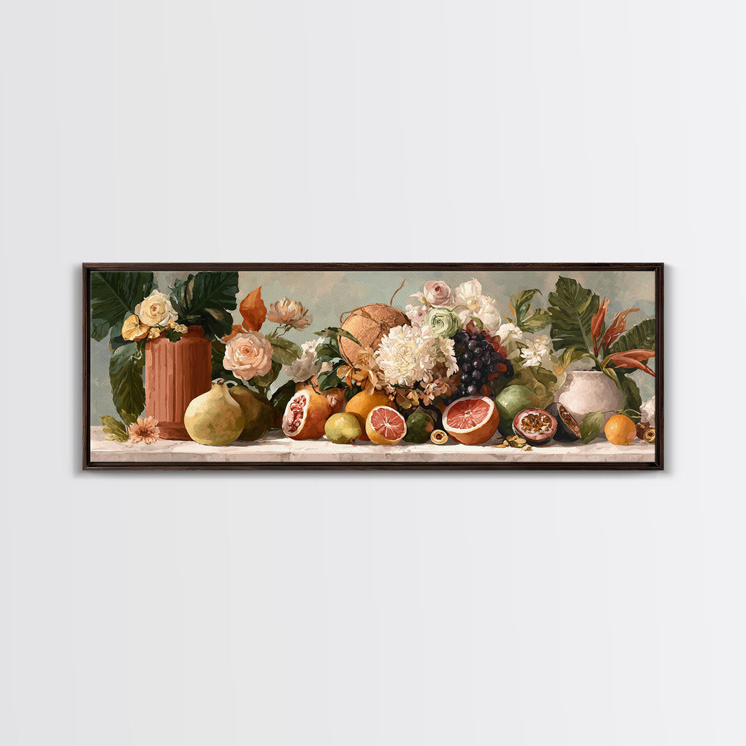 Tropical Fruit Market Arrangement Framed Canvas Print, Tropical Art, Statement Artwork, Living Room Decor, Fine Art, Tropic, TRO-3x1-7
