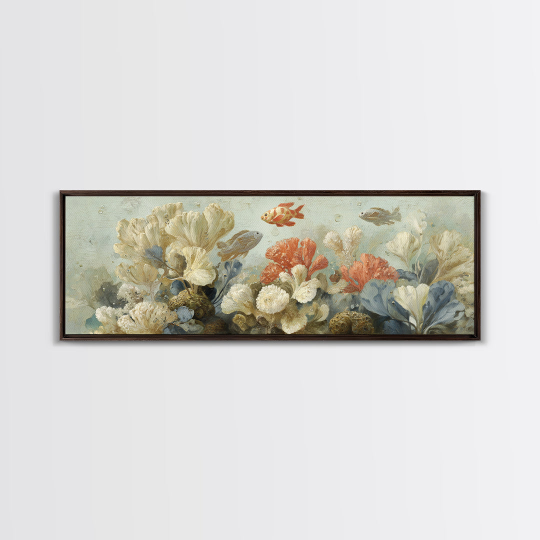 Tropical Fish over Coral Reef Canvas Print, Tropical Art, Oversized Wall Art, Living Room Decor, Fine Art, Tropic, Beach Print, TRO-3x1-75