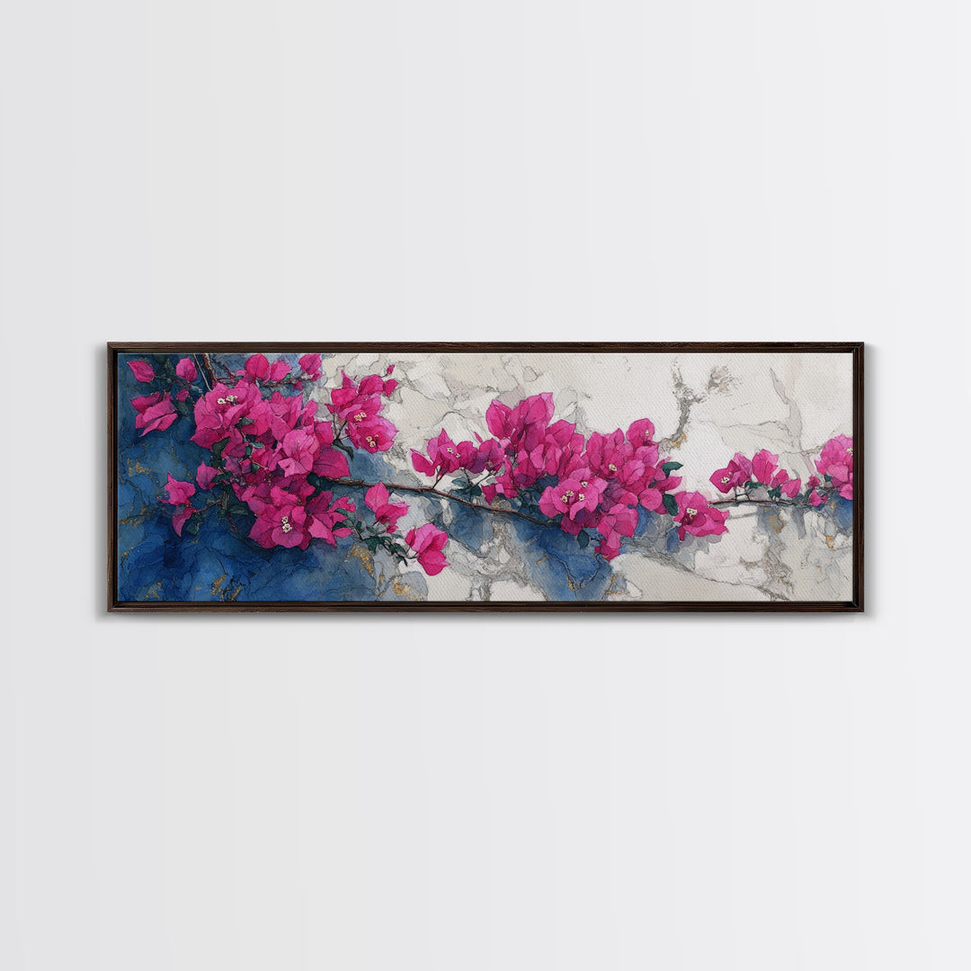 Pink Bougainvillea over White Wall Canvas Print, Tropical Art, Trendy Wall Art, Living Room Decor, Tropic, Luxury Decor, TRO-3x1-8