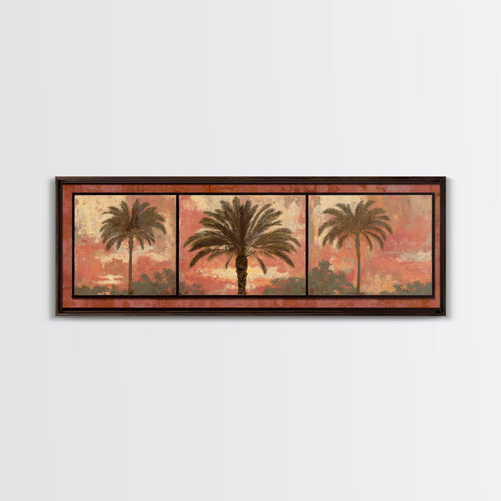 Palm Tree Silhouettes Canvas Print, Tropical Art, Digital Art, Living Room Decor, Oil Painting, Tropic, Watercolor Art, TRO-3x1-92