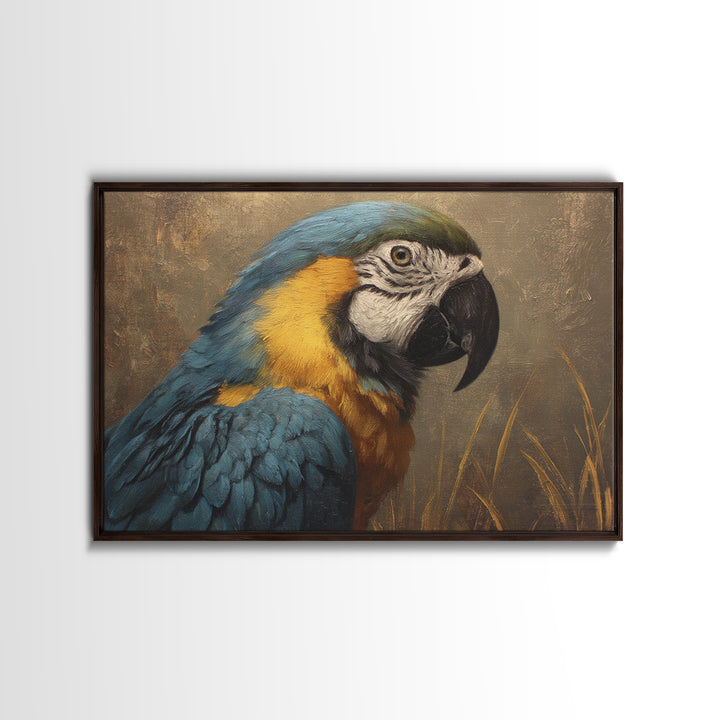 Parrot Portrait with Emerald Feathers Canvas Print, Tropical Art, Beach Wall Art, Living Room Decor, Fine Art, Tropic, TRO-3x2-12