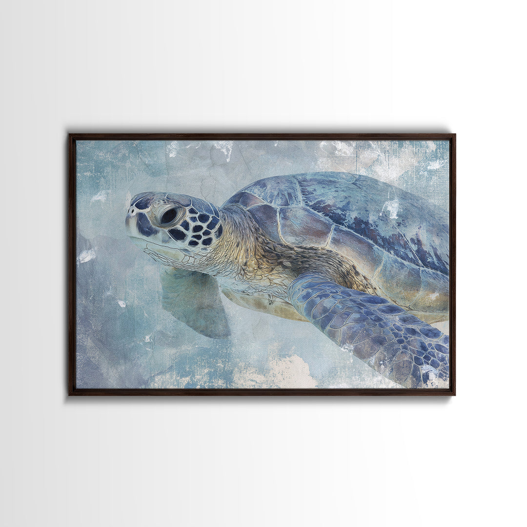 Sea Turtle Near Tropical Reef Framed Canvas Print, Tropical Art, Gallery Wall Art, Living Room Decor, Fine Art, Tropic, TRO-3x2-23