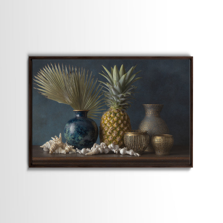 Pineapple and Palm Still Life Canvas Print, Tropical Art, Downloadable Prints, Living Room Decor, Watercolor Art, Tropic, TRO-3x2-34