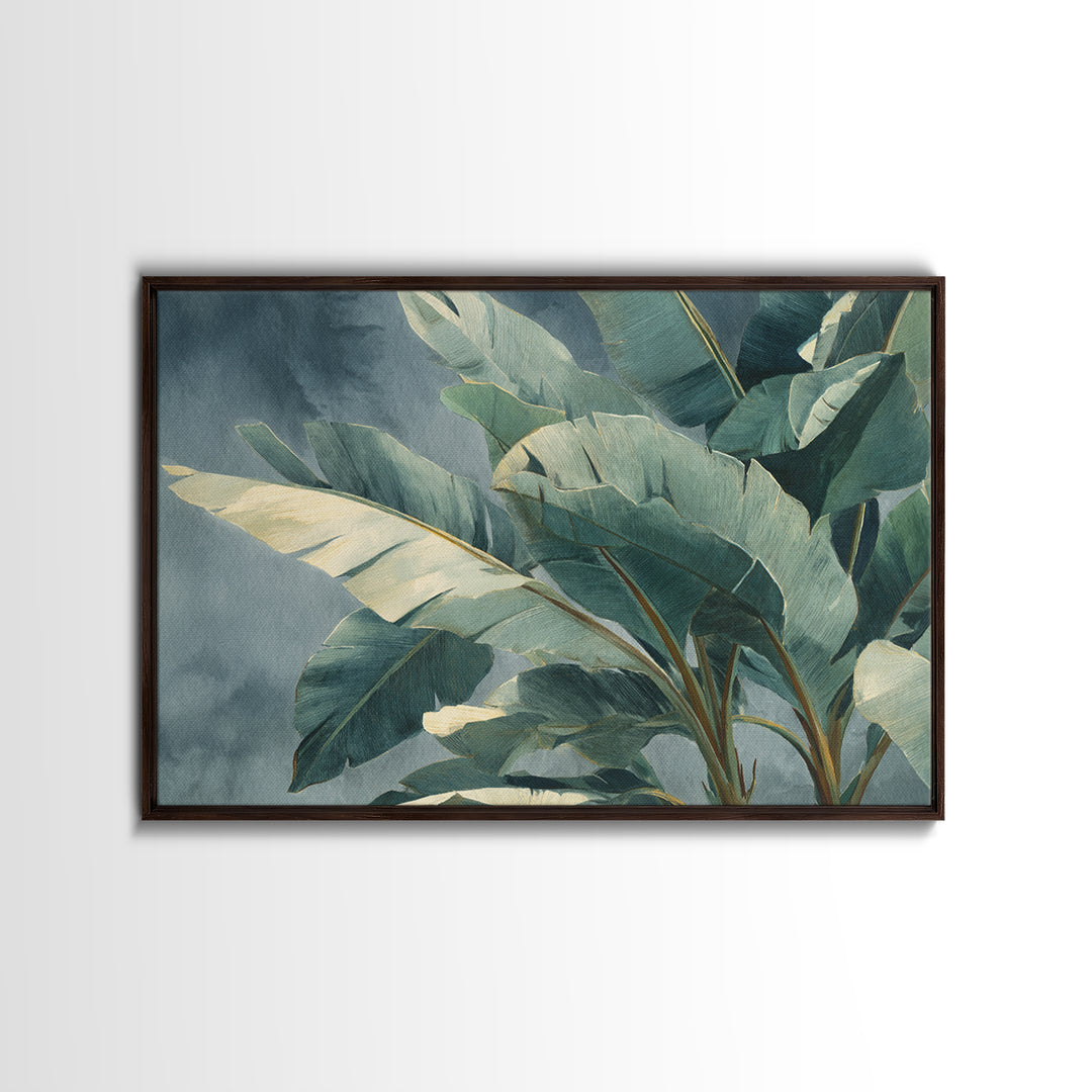 Banana Leaves Layered Canvas Print, Tropical Art, Botanical Art, Living Room Decor, Oil Painting, Tropic, Minimalist Decor, TRO-3x2-37