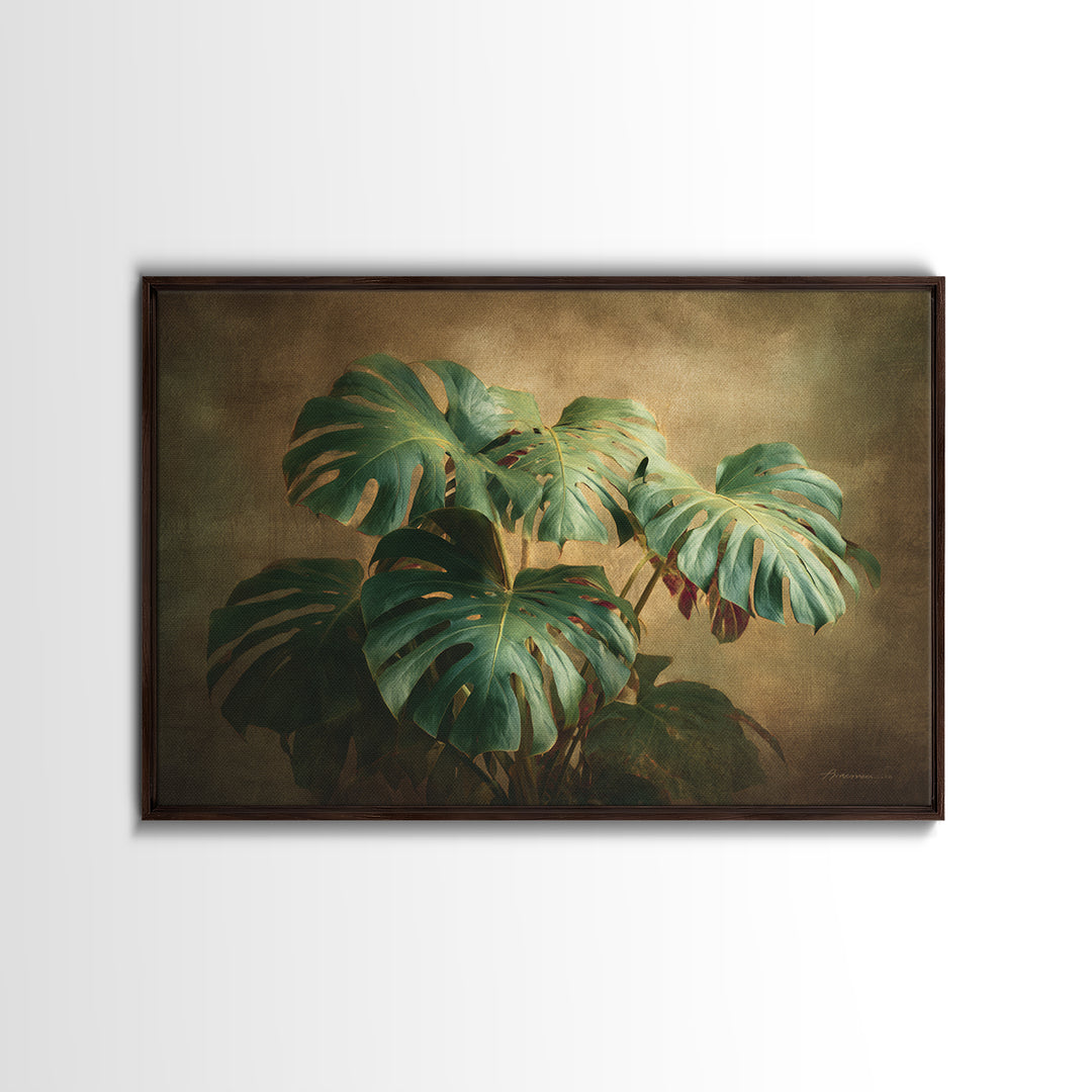 Lush Monstera Leaves Framed Canvas Print, Tropical Art, Gallery Wall Art, Living Room Decor, Fine Art, Tropic, TRO-3x2-5