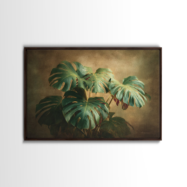 Lush Monstera Leaves Framed Canvas Print, Tropical Art, Gallery Wall Art, Living Room Decor, Fine Art, Tropic, TRO-3x2-5
