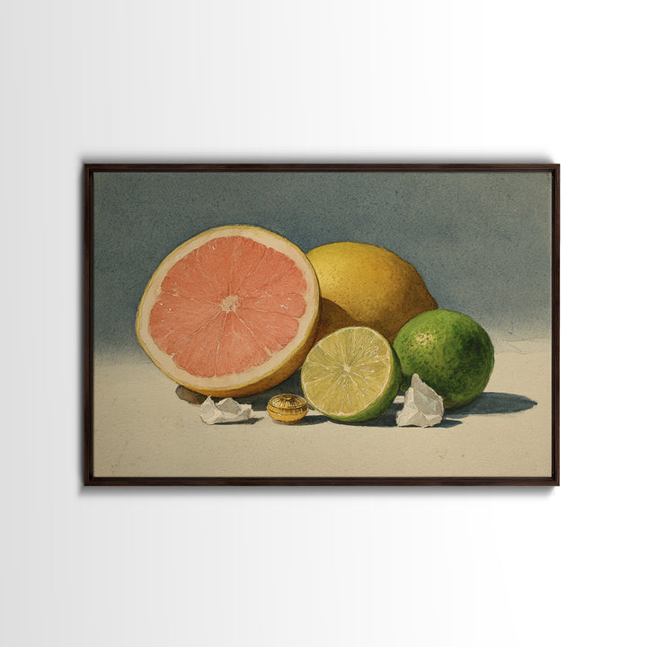 Bright Papaya and Lime Still Life Canvas Print, Tropical Art, Beach Print, Living Room Decor, Abstract Art, Tropic, TRO-3x2-52