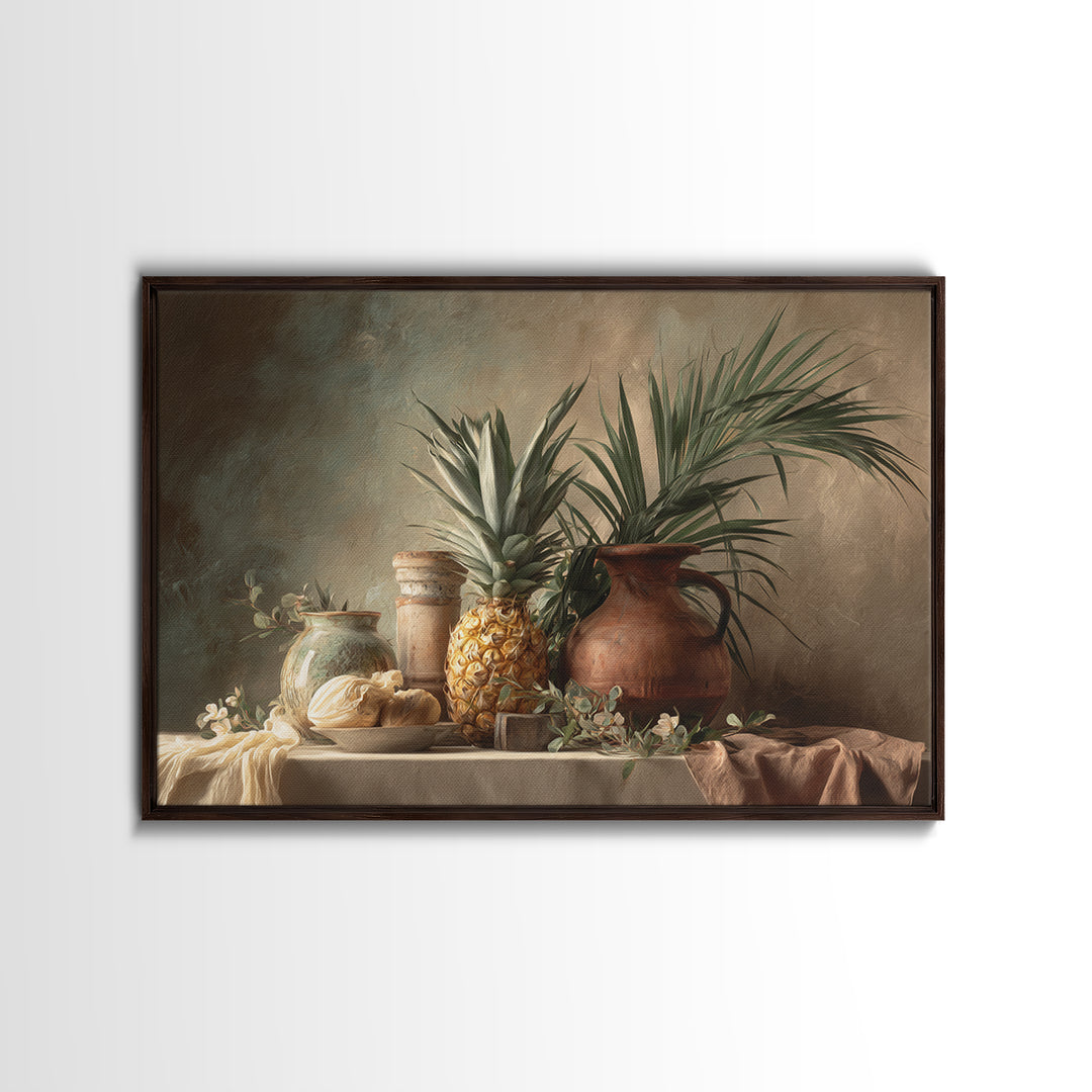 Pineapple and Palm Still Life Canvas Print, Tropical Art, Downloadable Prints, Living Room Decor, Watercolor Art, Tropic, TRO-3x2-58
