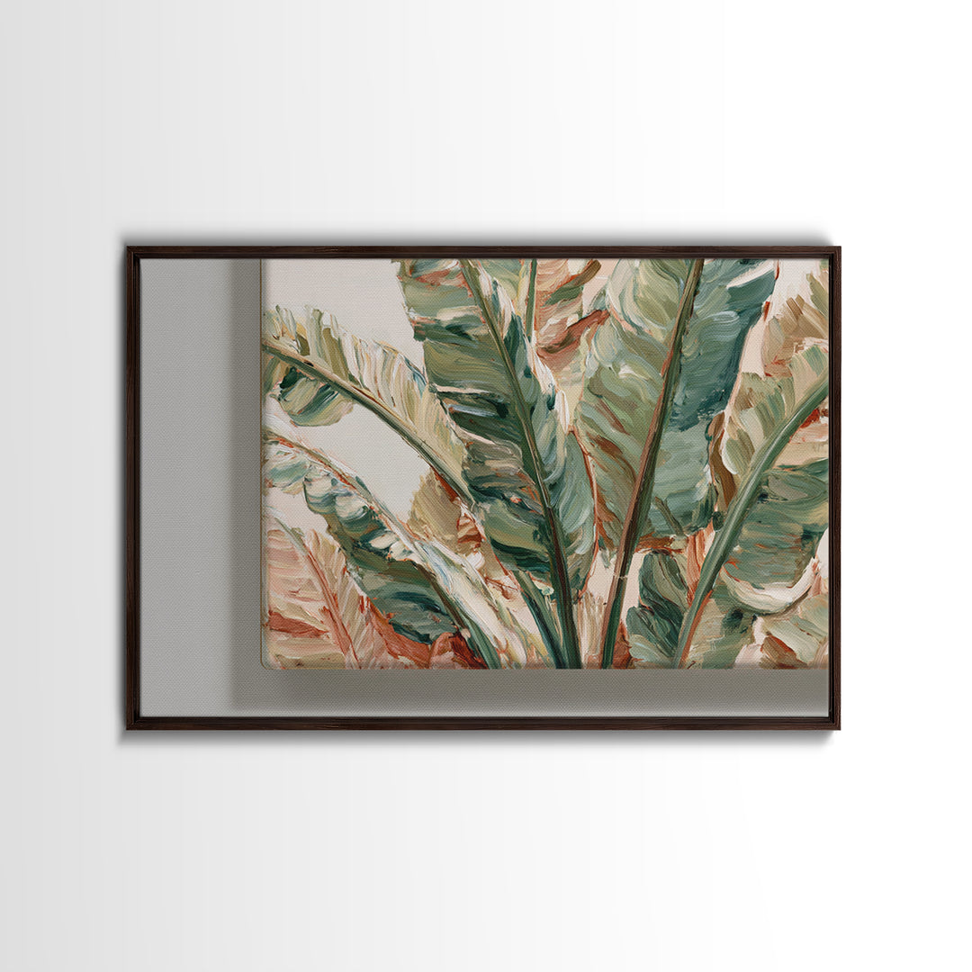 Banana Leaves Layered Canvas Print, Tropical Art, Botanical Art, Living Room Decor, Oil Painting, Tropic, Minimalist Decor, TRO-3x2-61