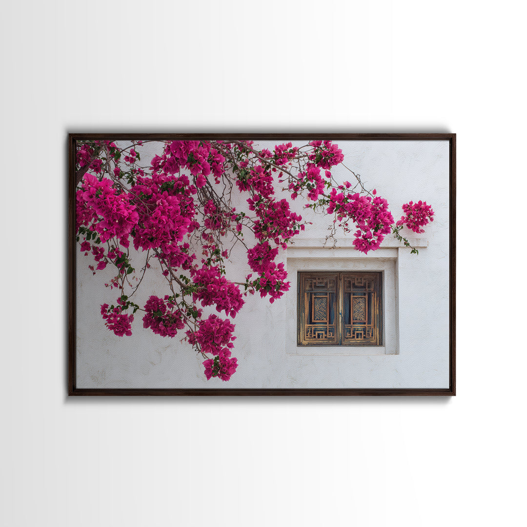 Pink Bougainvillea over White Wall Canvas Print, Tropical Art, Minimalist Decor, Living Room Decor, Fine Art, Tropic, TRO-3x2-68