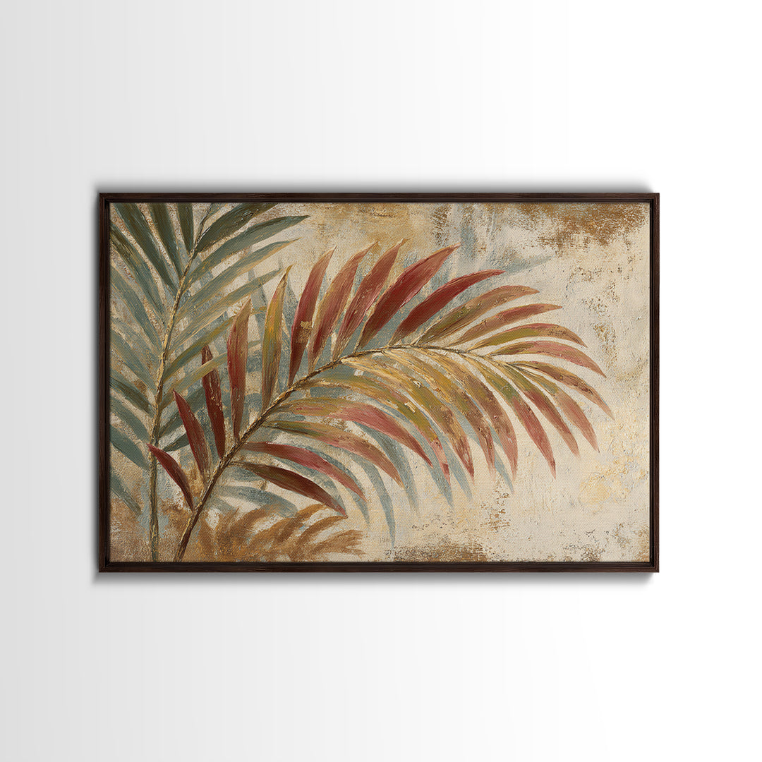 Rain Soaked Palm Leaf Closeup Canvas Print, Tropical Art, Neutral Decor, Living Room Decor, Oil Painting, Tropic, Home Decor, TRO-3x2-73