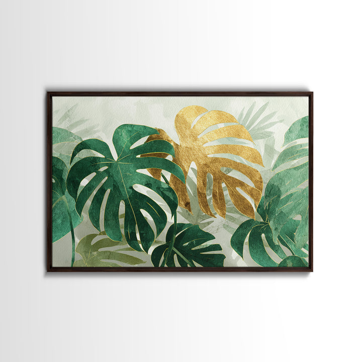 Lush Monstera Leaves Framed Canvas Print, Tropical Art, Room Decor, Living Room Decor, Fine Art, Tropic, Printable, TRO-3x2-77