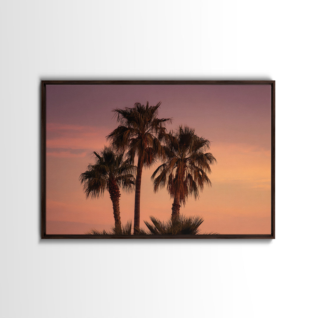 Palm Tree Silhouettes Framed Canvas Print, Tropical Art, Beach Decor, Living Room Decor, Oil Painting, Tropic, Fine Art Print, TRO-3x2-8