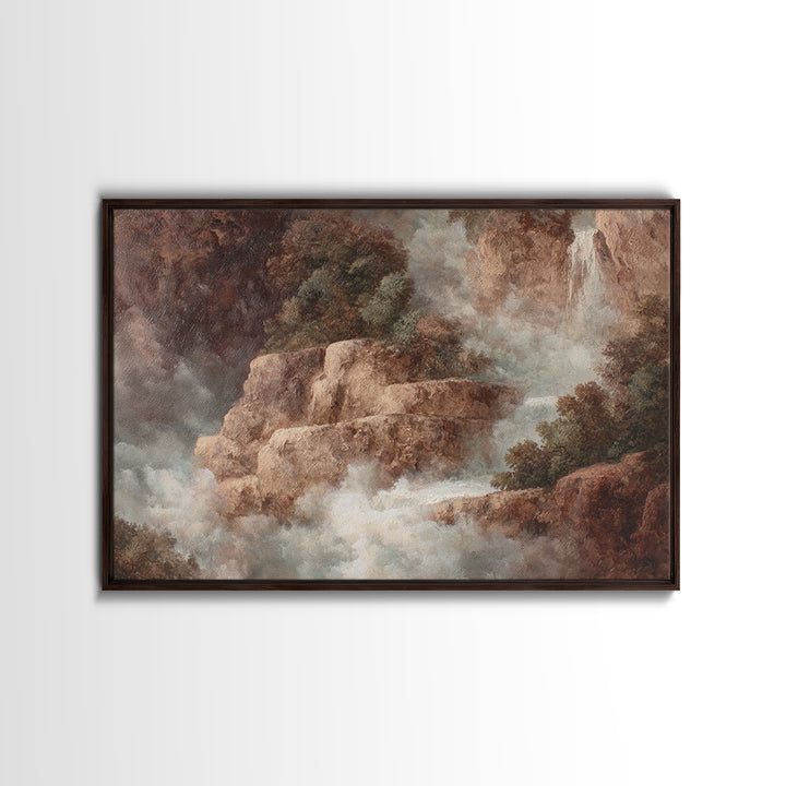 Jungle Waterfall with Misty Light Canvas Print, Tropical Art, Boho Decor, Living Room Decor, Oil Painting, Tropic, Art Print, TRO-3x2-89