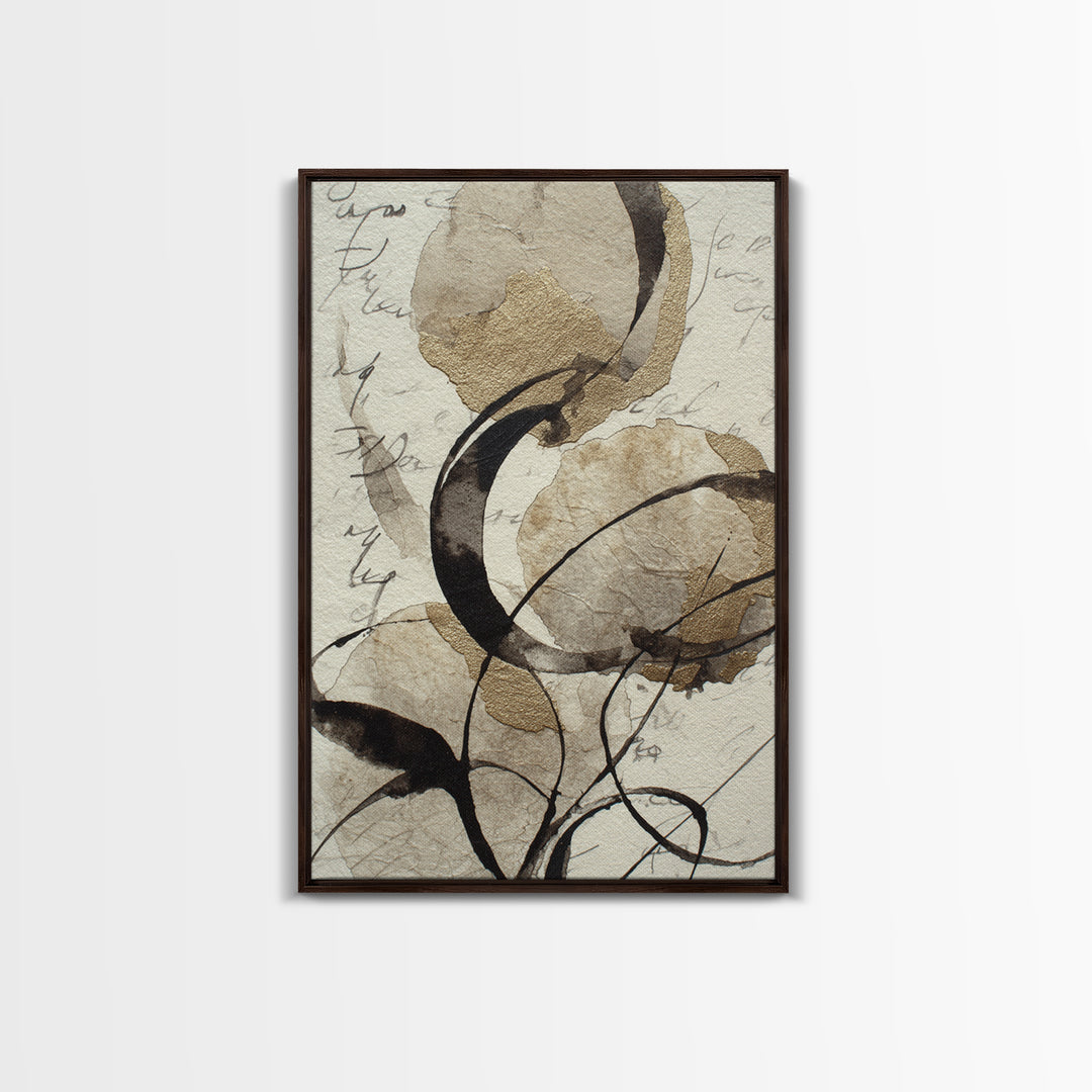 Calligraphy Swashes Forming Floral Composition Framed Canvas Print, Typography Art, Room Decor, Living Room Decor, TYP-2x3-64