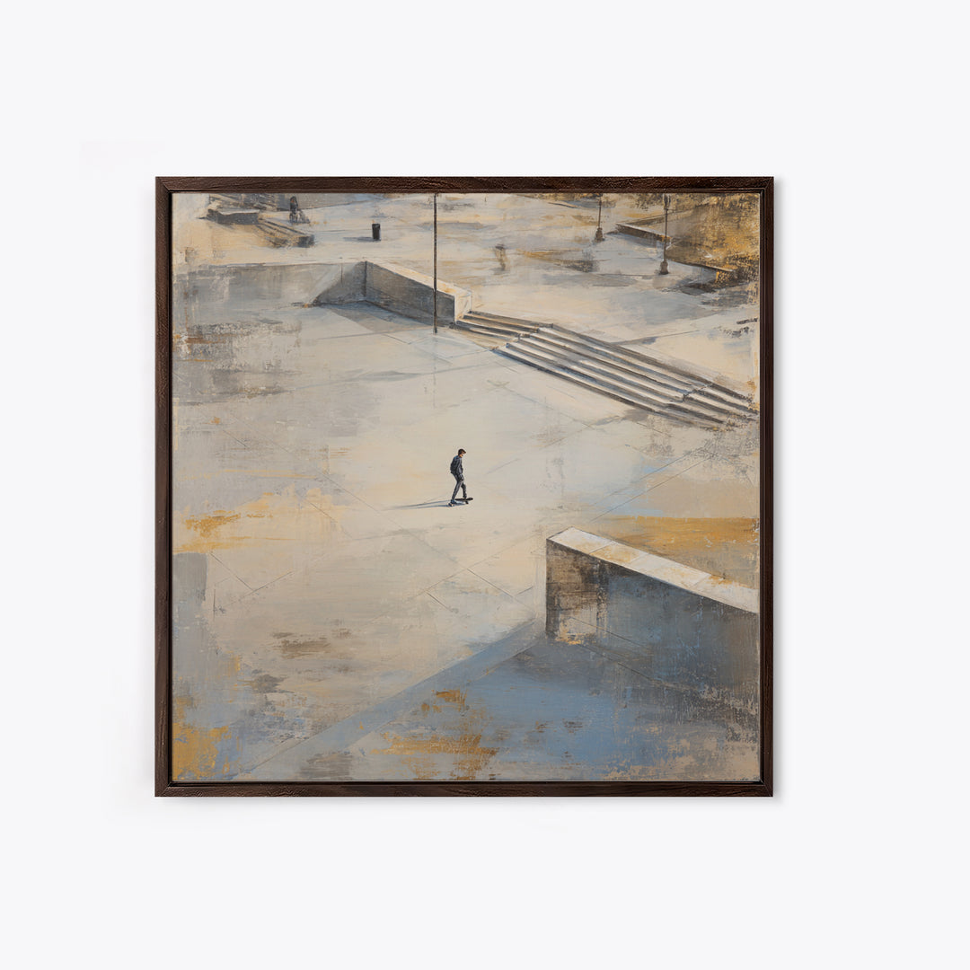 Skateboarder Crossing a Concrete Plaza Canvas Print, Urban Art, Black Wall Art, Living Room Decor, Fine Art, Urban, Queer Art, URB-1x1-31