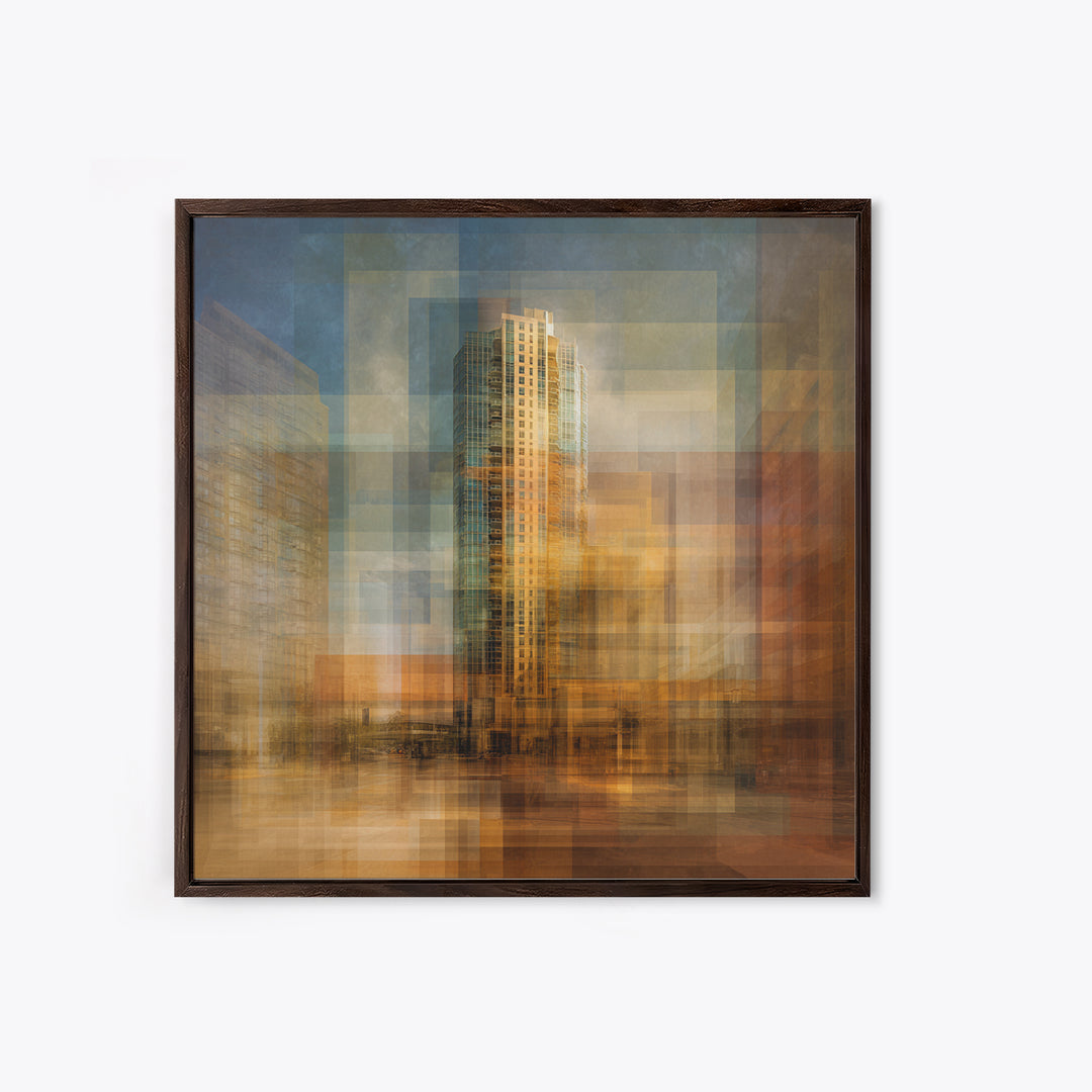 Modern Skyscraper Glass Reflections Framed Canvas Print, Urban Art, Pop Art, Living Room Decor, Fine Art, Urban, URB-1x1-38