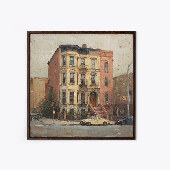 Brownstone Row in Soft Morning Light Canvas Print, Urban Art, Book Shelf Decor, Living Room Decor, Urban, Modern Decor, URB-1x1-60