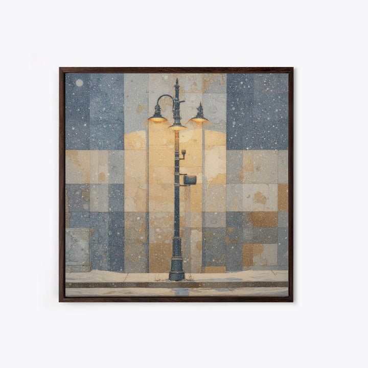 Streetlamp and Falling Snow Framed Canvas Print, Urban Art, Gay Art, Living Room Decor, Oil Painting, Urban, Minimalist Decor, URB-1x1-61