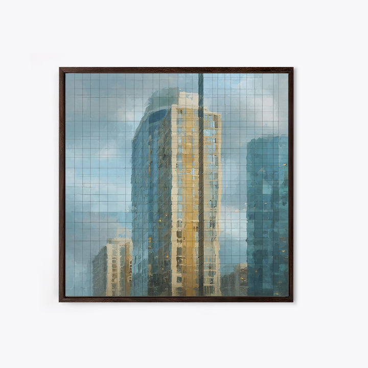 Modern Skyscraper Glass Reflections Framed Canvas Print, Urban Art, Pop Art, Living Room Decor, Fine Art, Urban, URB-1x1-62