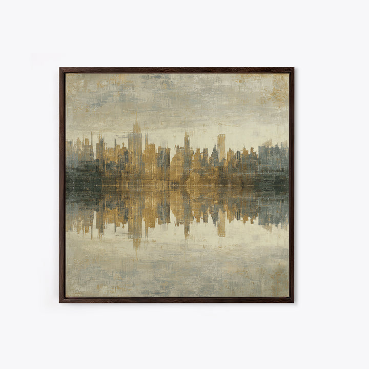 Moody City Skyline Reflected Framed Canvas Print, Urban Art, Art Print, Living Room Decor, Abstract Art, Urban, Oil Painting, URB-1x1-73