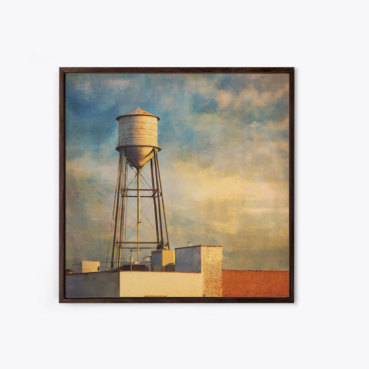 Rooftop Water Tower Canvas Print, Urban Art, Textured Painting, Living Room Decor, Urban, Original Art, Canvas Wall Art, URB-1x1-81