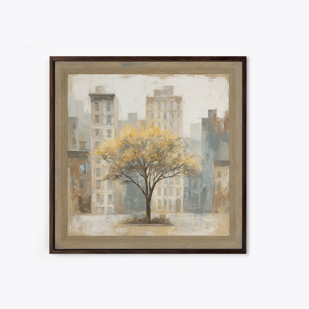 City Park Tree Framed by Buildings Canvas Print, Urban Art, Basketball Wall Art, Living Room Decor, Fine Art, Urban, URB-1x1-90