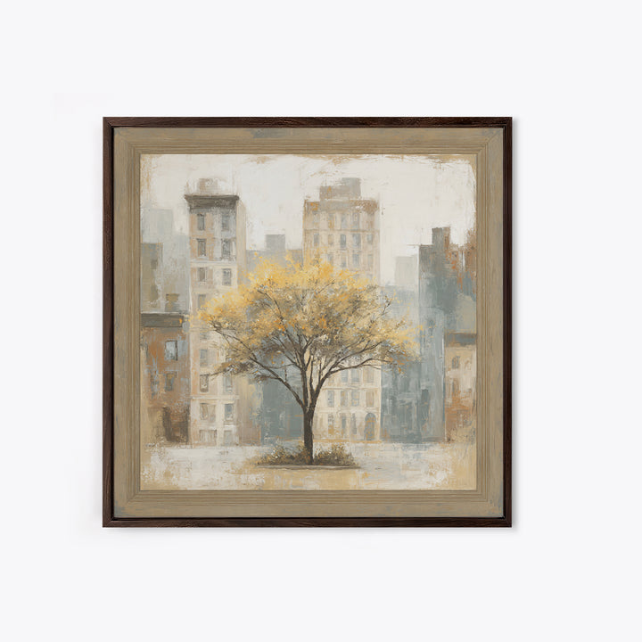 City Park Tree Framed by Buildings Canvas Print, Urban Art, Basketball Wall Art, Living Room Decor, Fine Art, Urban, URB-1x1-90