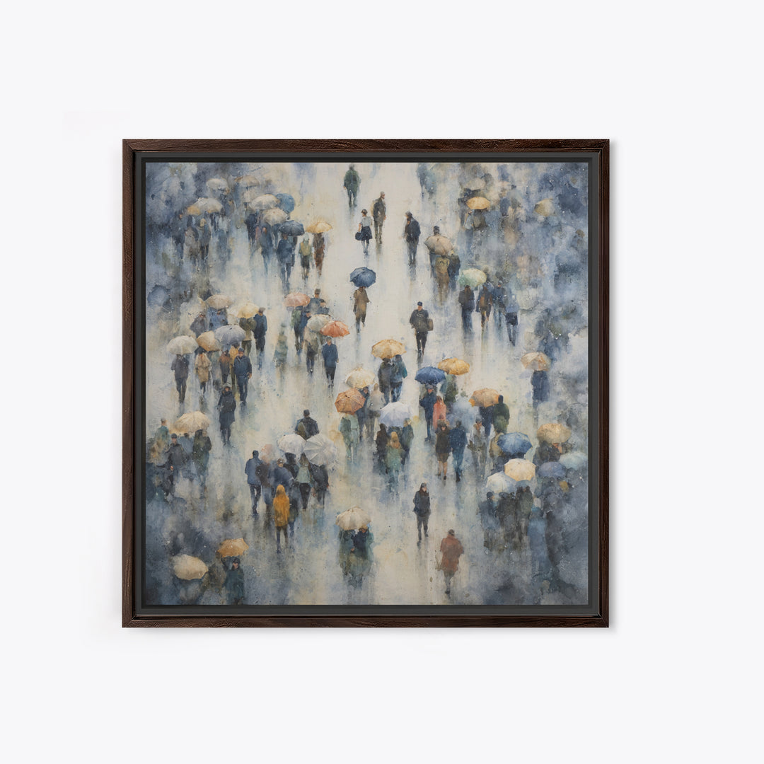 Rain Umbrella Figures Canvas Print, Urban Art, Basketball Wall Art, Living Room Decor, Fine Art, Urban, Textured Painting, URB-1x1-92