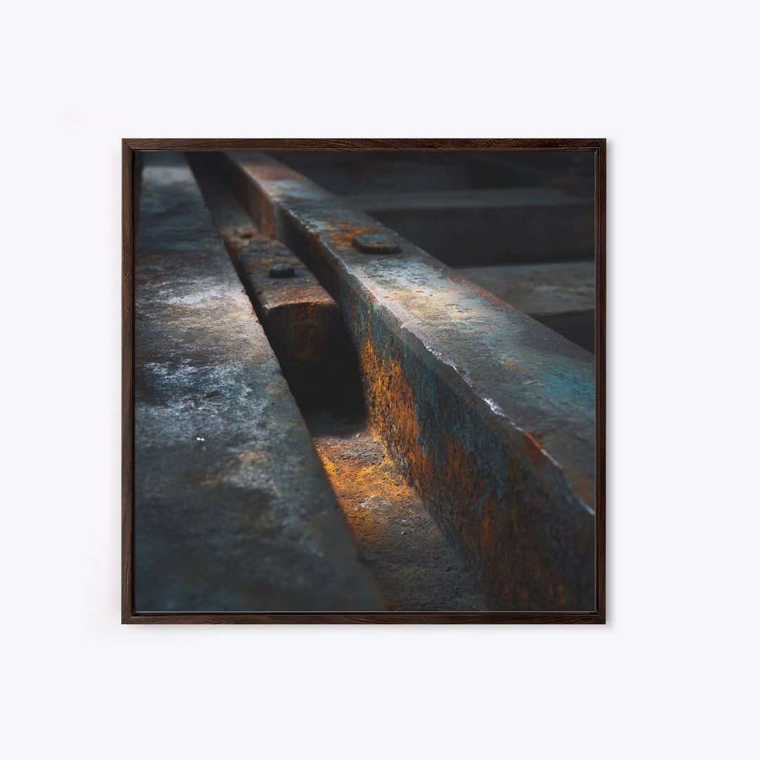 Industrial Rail Tracks Leading into City Canvas Print, Urban Art, Queer Art, Living Room Decor, Fine Art, Urban, URB-1x1-94