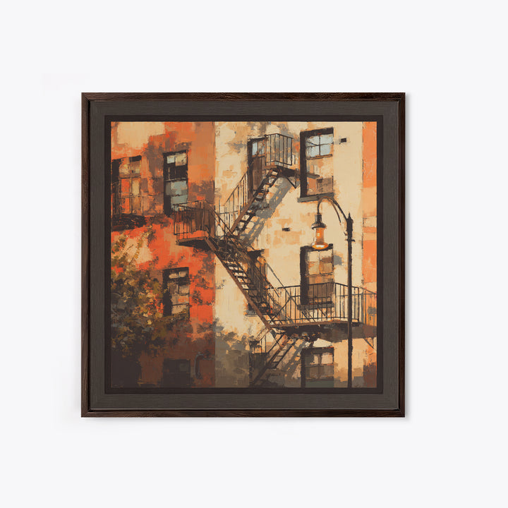 Fire Escape Silhouette Canvas Print, Urban Art, Boho Decor, Living Room Decor, Fine Art, Urban, Digital Prints, URB-1x1-98