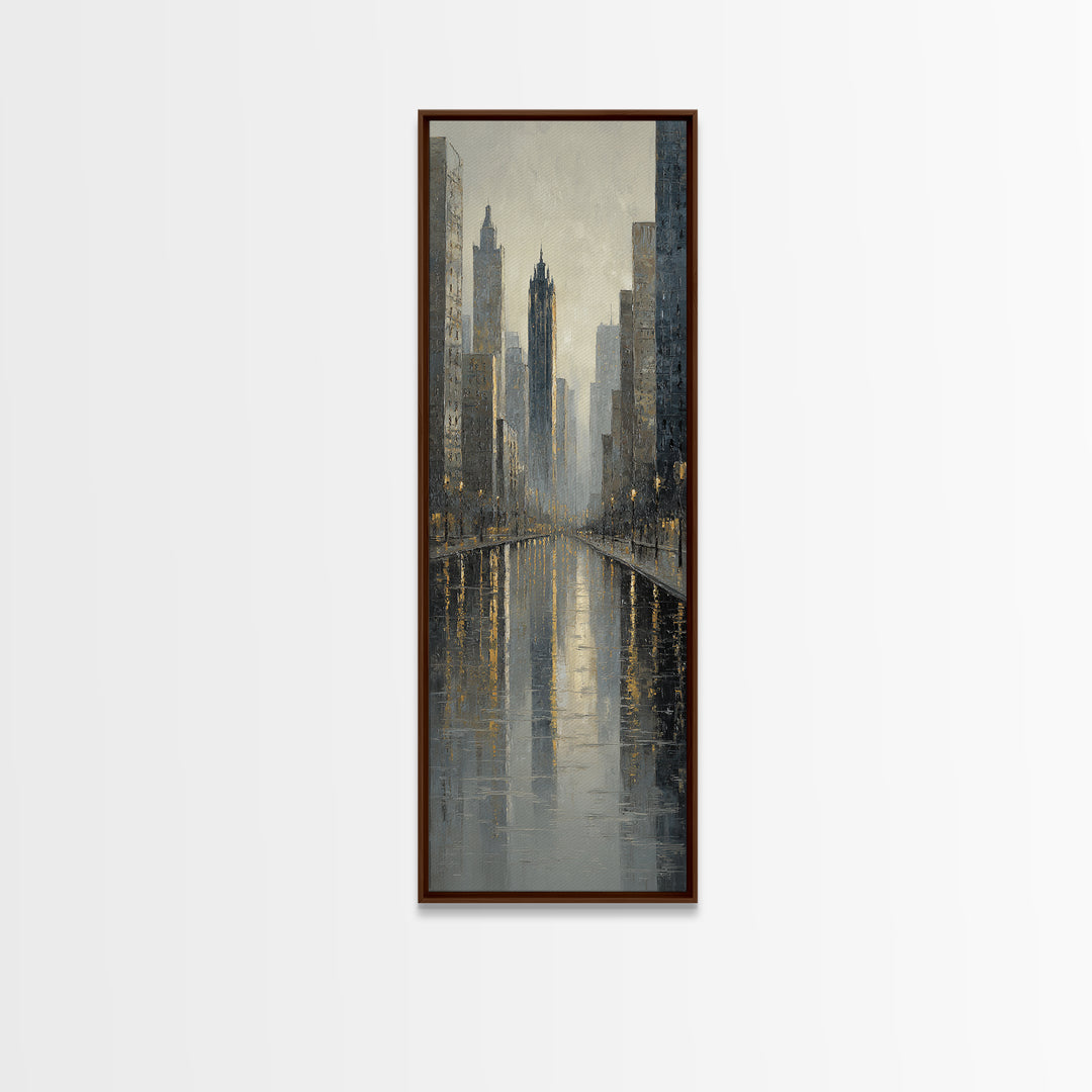 Moody City Skyline Reflected Canvas Print, Urban Art, Statement Artwork, Living Room Decor, Fine Art, Urban, Wall Decor, URB-1x3-13