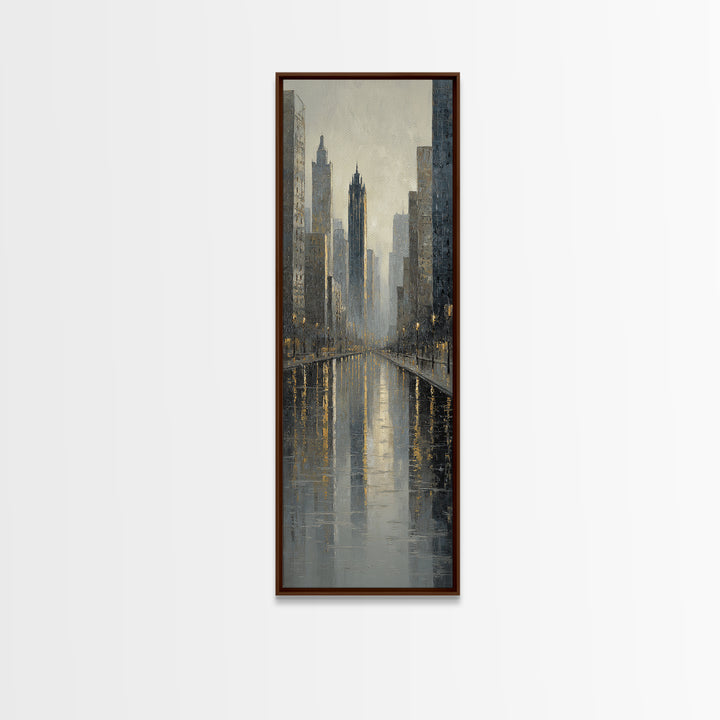 Moody City Skyline Reflected Canvas Print, Urban Art, Statement Artwork, Living Room Decor, Fine Art, Urban, Wall Decor, URB-1x3-13