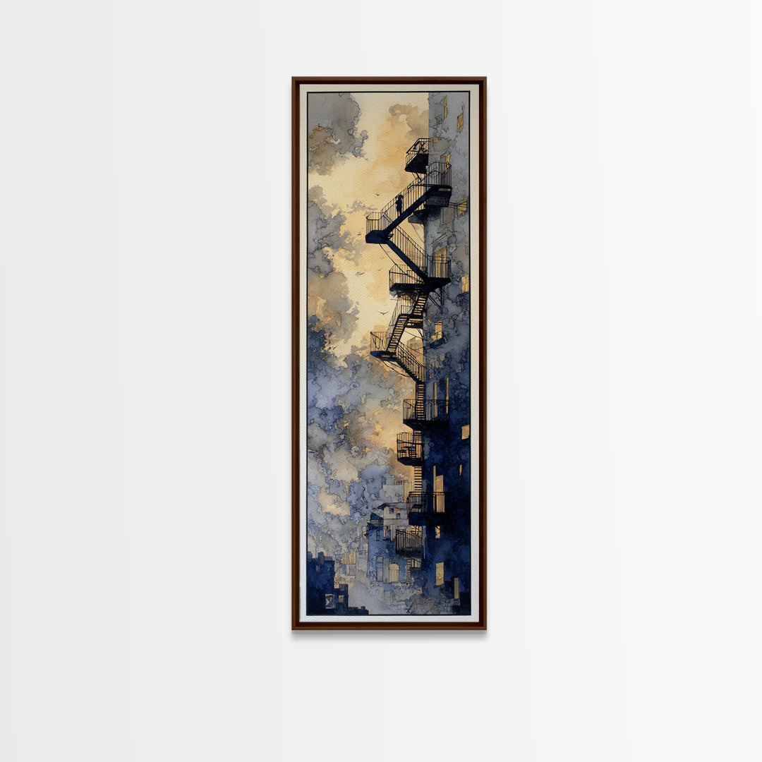 Fire Escape Silhouette Framed Canvas Print, Urban Art, Neutral Decor, Living Room Decor, Fine Art, Urban, Wall Art, Home Decor, URB-1x3-62
