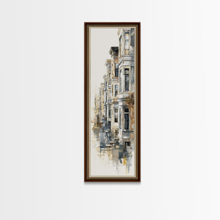 Brownstone Row in Soft Morning Light Canvas Print, Urban Art, Black Art, Living Room Decor, Fine Art, Urban, Canvas Painting, URB-1x3-72