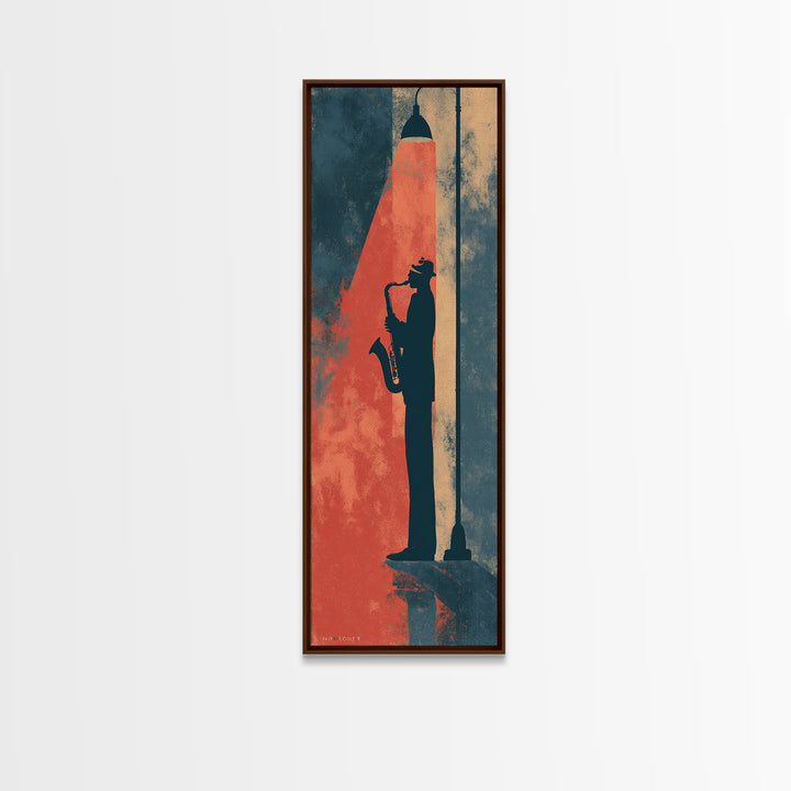 Urban Jazz Musician Silhouette Framed Canvas Print, Urban Art, Digital Print, Living Room Decor, Oil Painting, Urban, URB-1x3-76