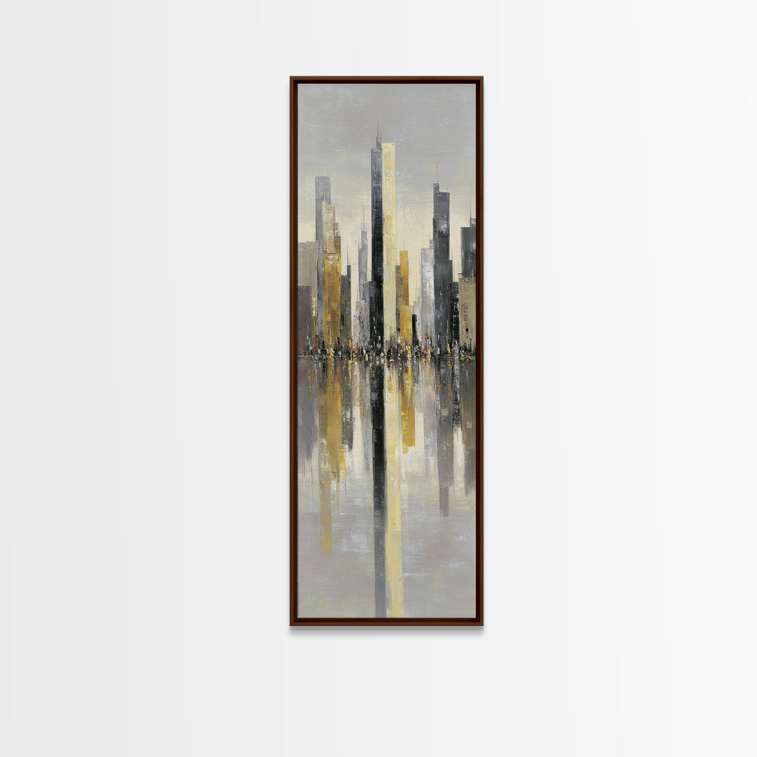 Moody City Skyline Reflected Canvas Print, Urban Art, Poster, Living Room Decor, Abstract Art, Urban, Modern Wall Art, URB-1x3-85