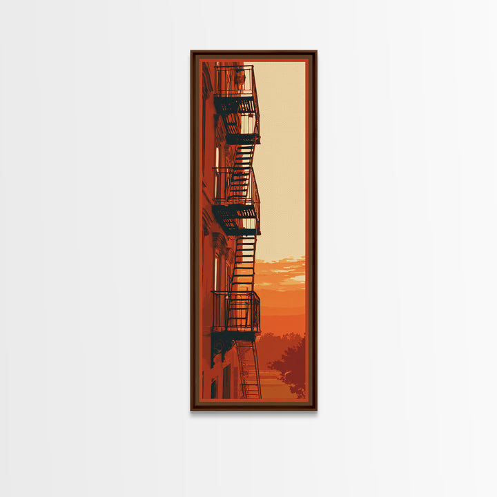 Fire Escape Silhouette Canvas Print, Urban Art, Luxury Decor, Living Room Decor, Fine Art, Urban, Oil Painting, URB-1x3-86