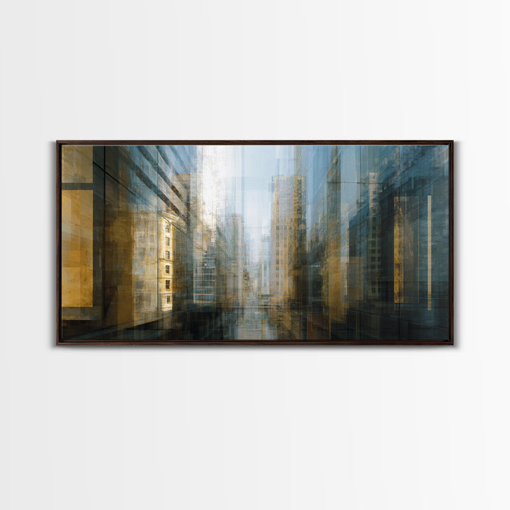 Modern Skyscraper Glass Reflections Framed Canvas Print, Urban Art, Art Print, Living Room Decor, Fine Art, Urban, Oil Painting, URB-2x1-34