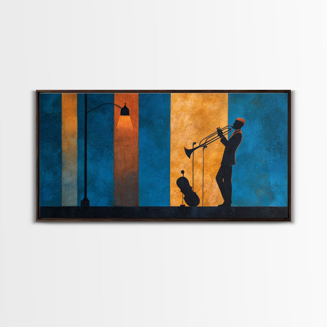 Urban Jazz Musician Silhouette Canvas Print, Urban Art, Wall Art, Living Room Decor, Watercolor Art, Urban, Digital Print, URB-2x1-36