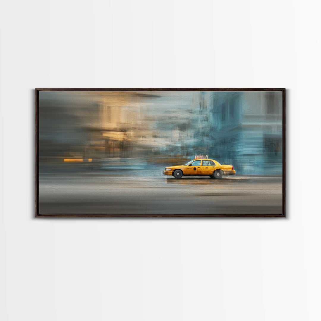 Taxi Cab Motion Blur Canvas Print, Urban Art, Black Art, Living Room Decor, Oil Painting, Urban, Canvas Painting, URB-2x1-47